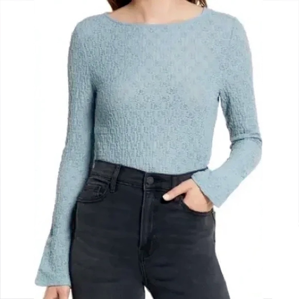 Nordstrom Treasure & Bond Blouse Top Textured Split Sleeve Cuff Cotton Blend